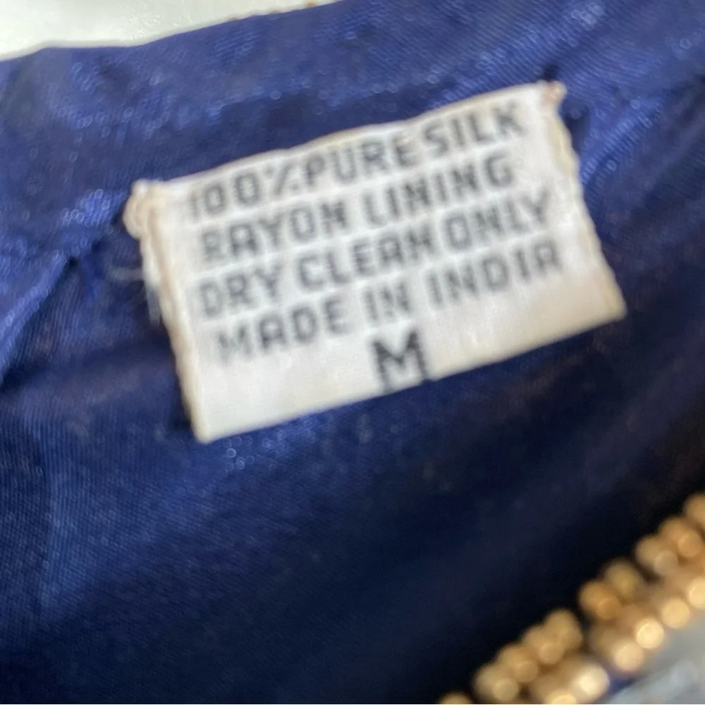 Vintage Silk Lawrence Kazar Embellished Beaded Sequined Sheath Dress Blue Gold M - Picture 6 of 8